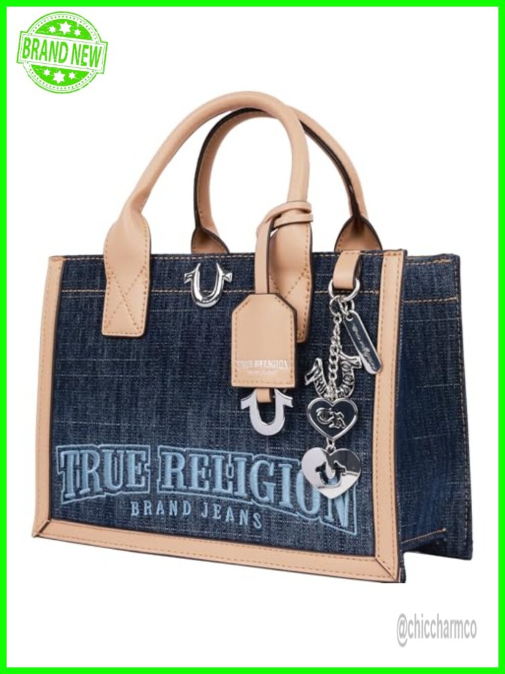 Denim Tote Bag with Embroidered Logo and Adjustable Shoulder Strap